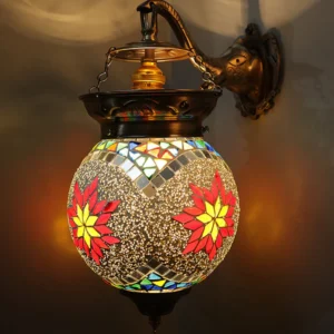 Antique Turkish Mosaic Heritage Style Wall Lamp, Glass Wall Bracket
